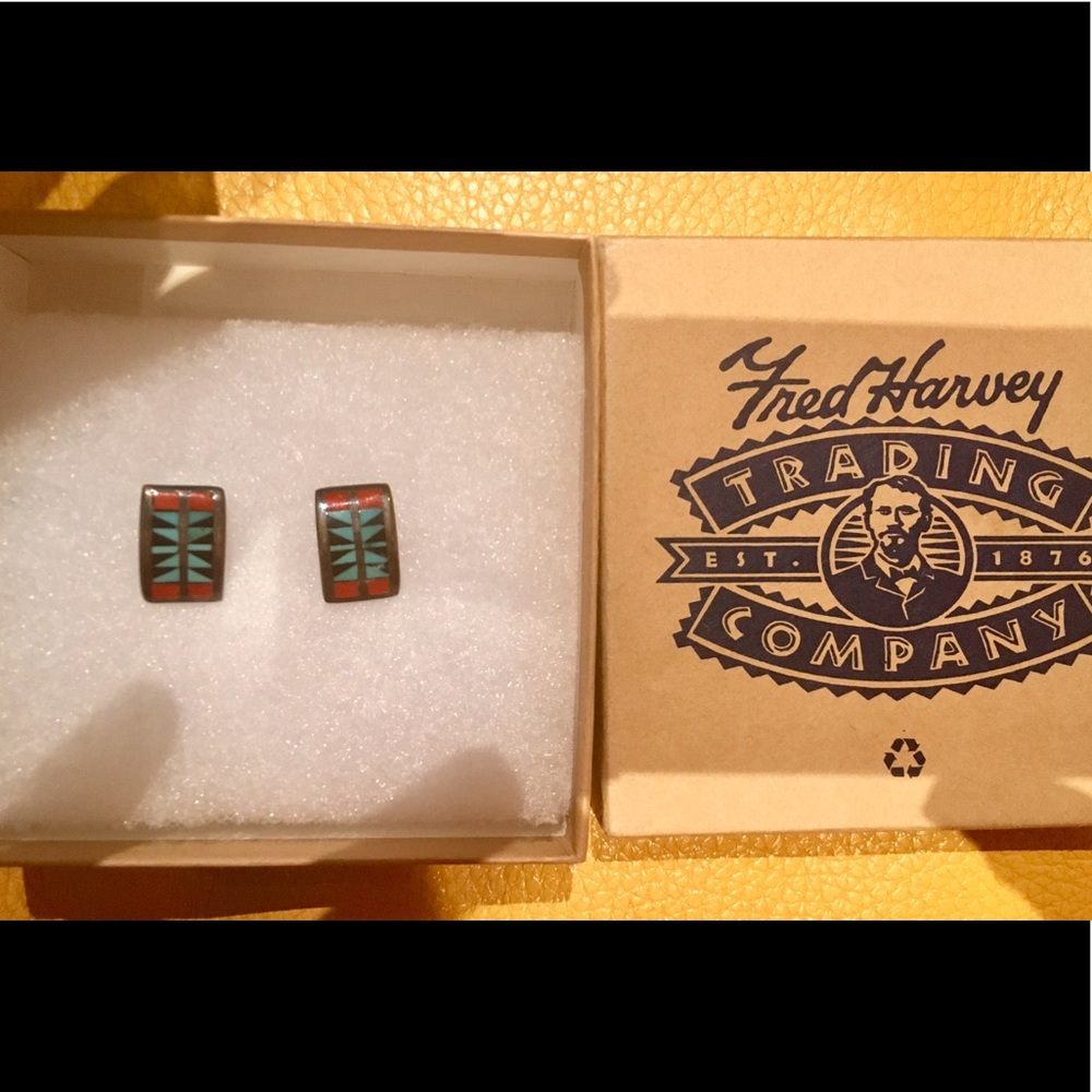Authentic Fred Harvey turquoise & silver earrings